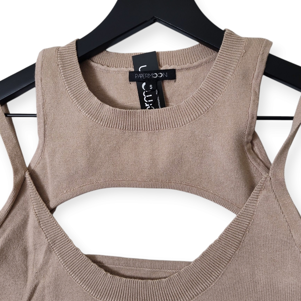 Papermoon Tan Cutout Crop Tank Top Size Small - Picture 5 of 7